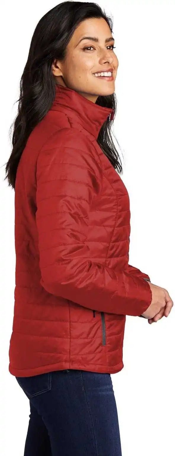 Port Authority L850 Authorityladies Packable Puffy Jacket Fire Red Graphite