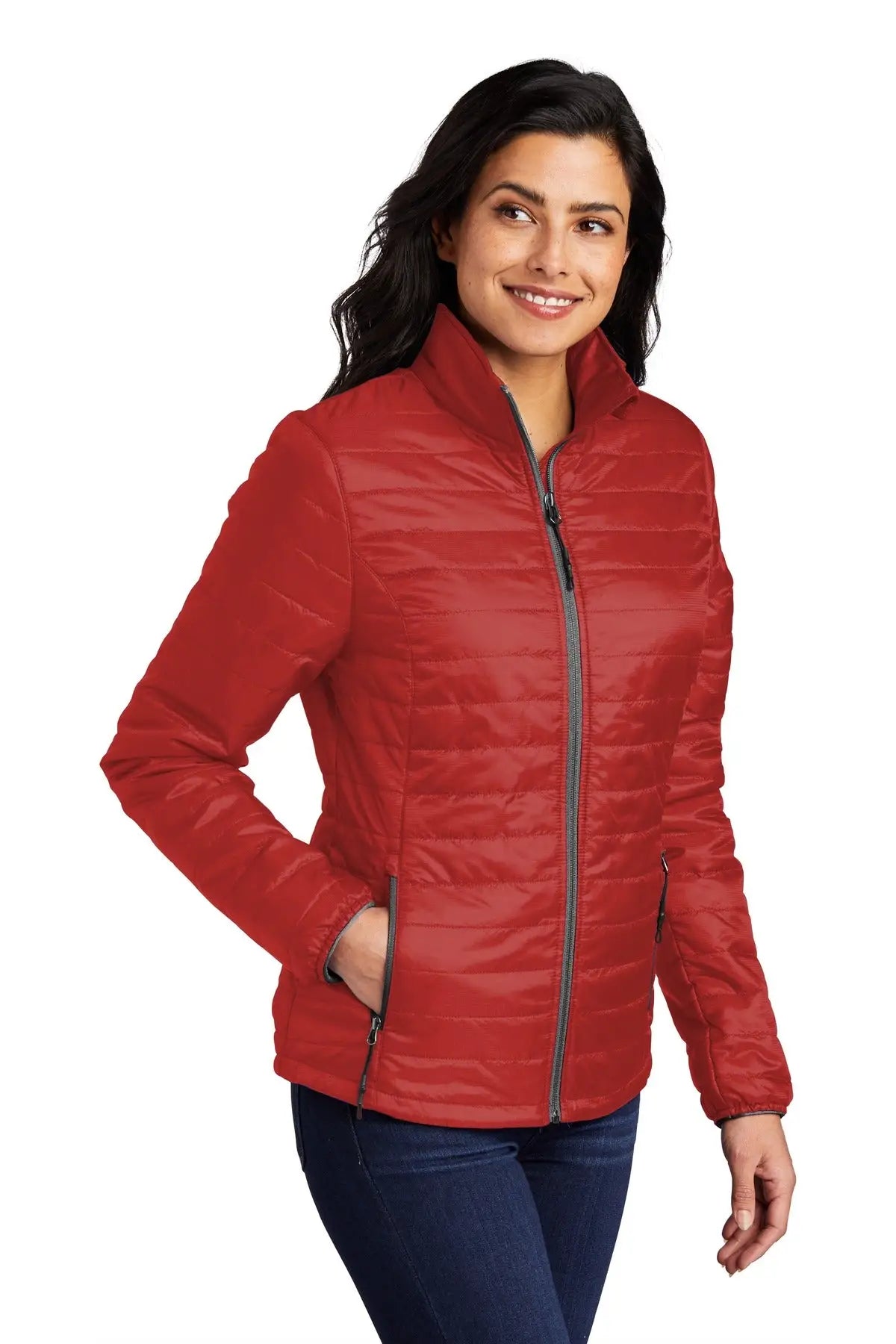 Port Authority L850 Women’s Packable Puffy Jacket - Fire Red Graphite