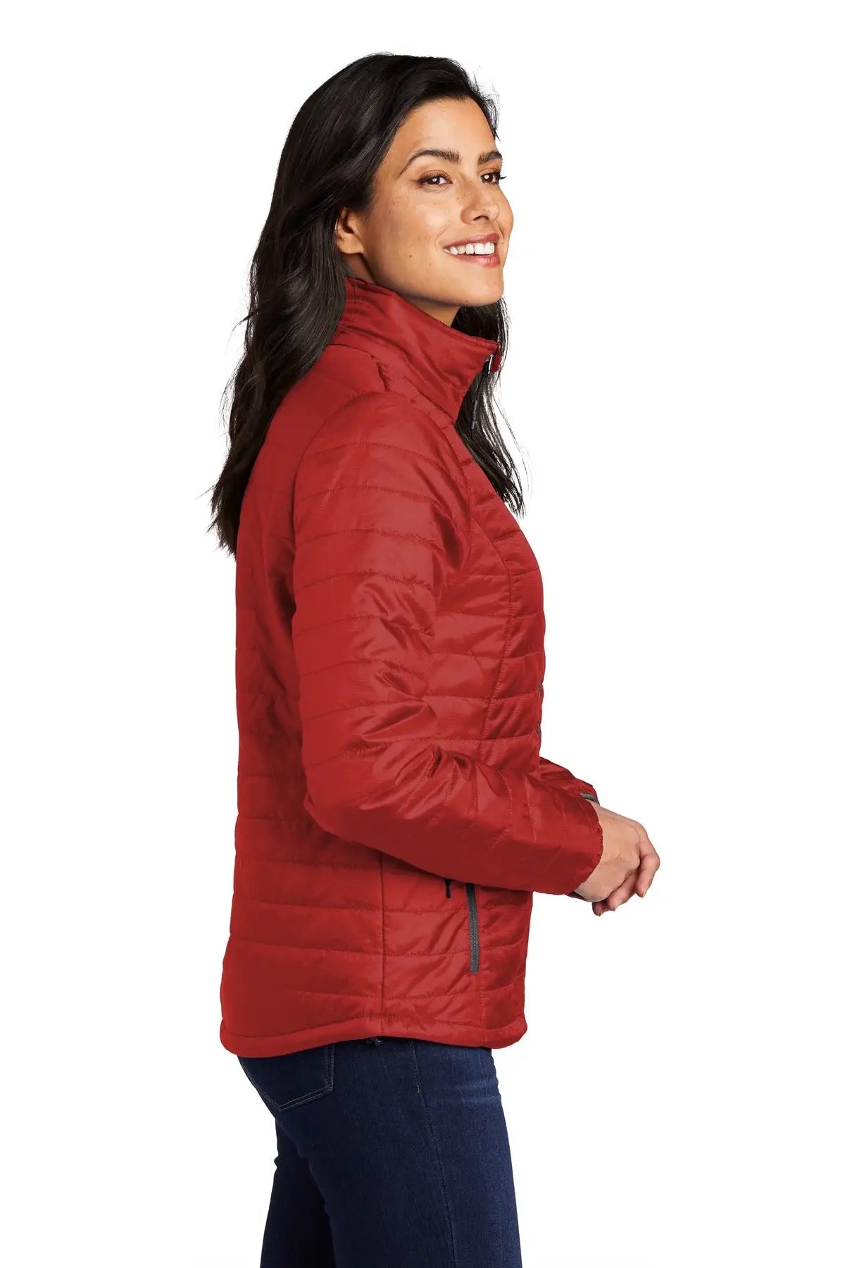 Port Authority L850 Women’s Packable Puffy Jacket - Fire Red Graphite