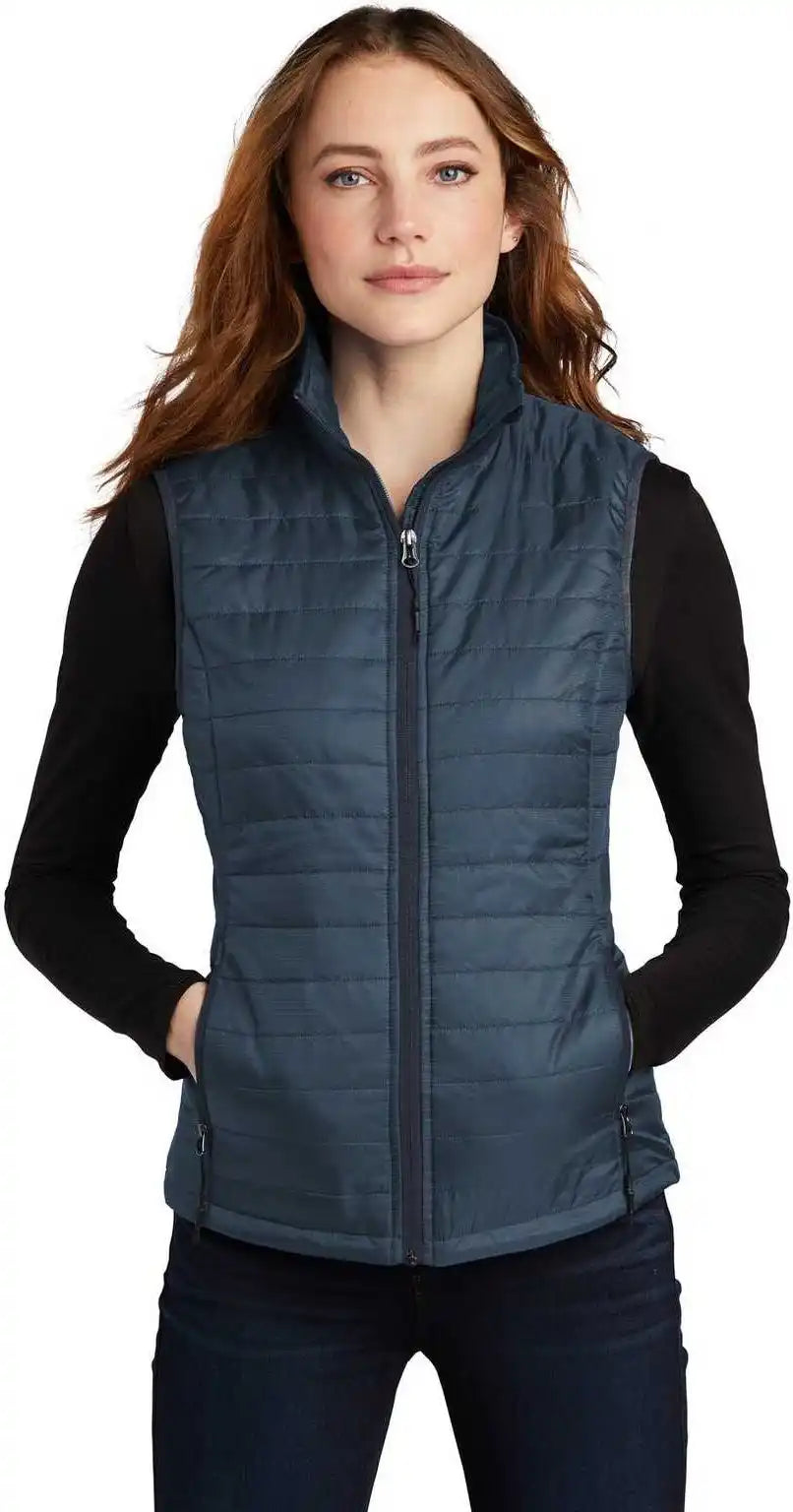 Port Authority L851 Ladies Packable Puffy Vest Regatta Blue River Navy