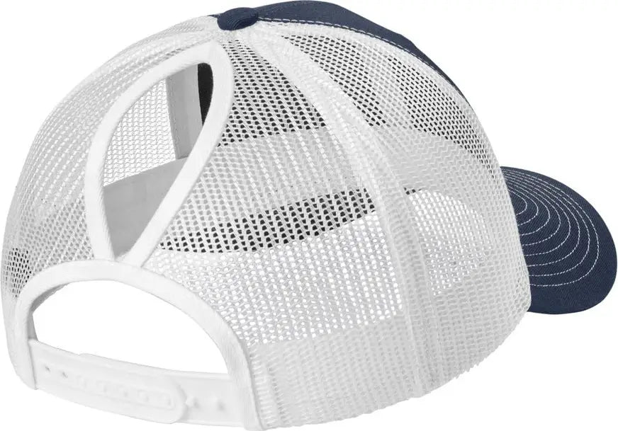 Port Authority Lc401 Snapback Ponytail Trucker Cap - True Navy White - Navy/ / Adult Osfa