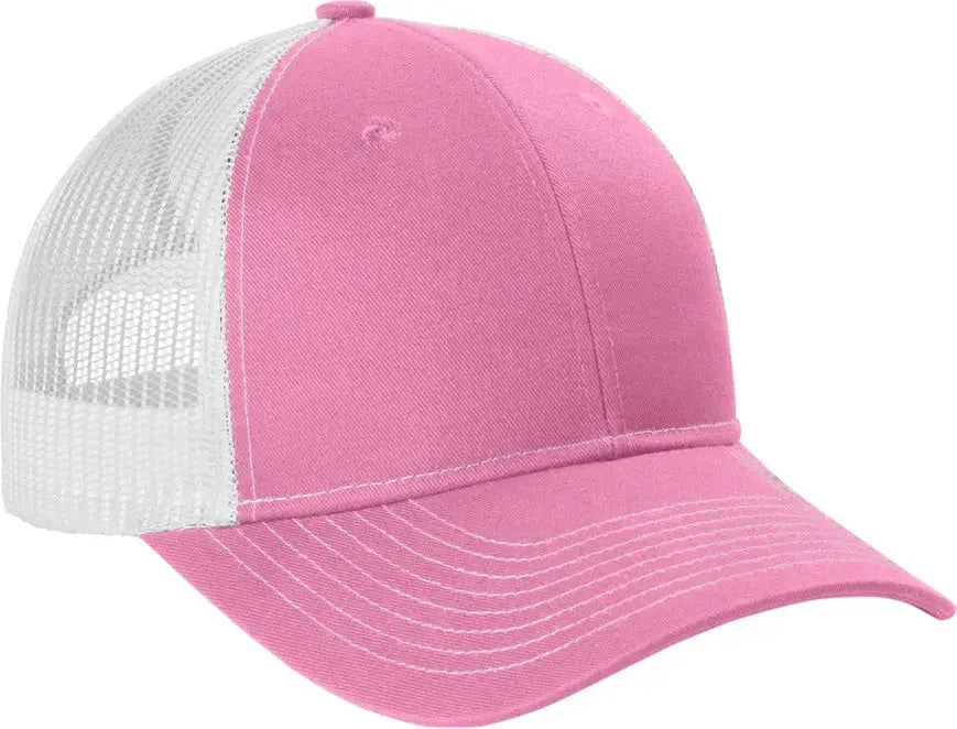 Port Authority Lc401 Snapback Ponytail Trucker Cap - True Pink White - Pink/ / Adult Osfa