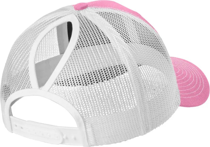 Port Authority Lc401 Snapback Ponytail Trucker Cap - True Pink White - Pink/ / Adult Osfa