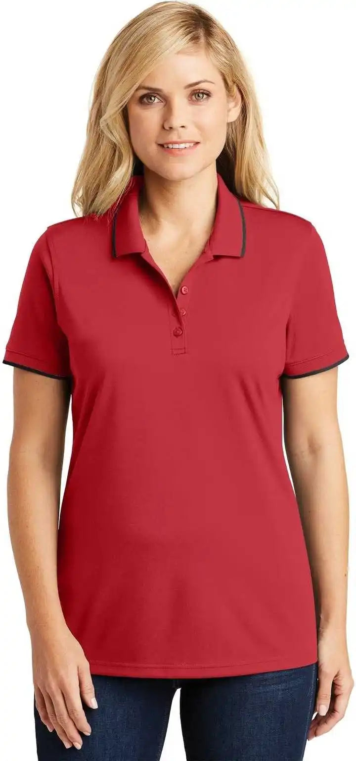 Port Authority Lk111 Ladies Dry Zone Uv Micro Mesh Tipped Polo Rich Red Deep Black