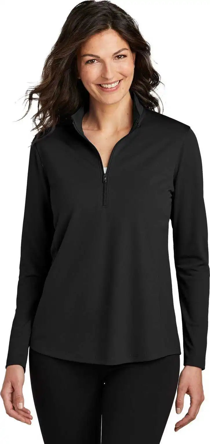Port Authority Lk112 Ladies Dry Zone Uv Micro Mesh 1/4 Zip Deep Black