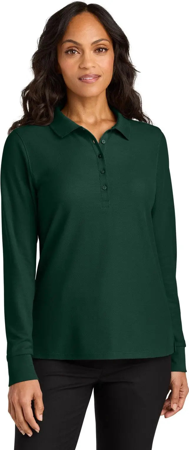 Port Authority Lk200ls Women’s Wearever Signature Pique Long Sleeve Polo - Dark Green - Ladies Xs