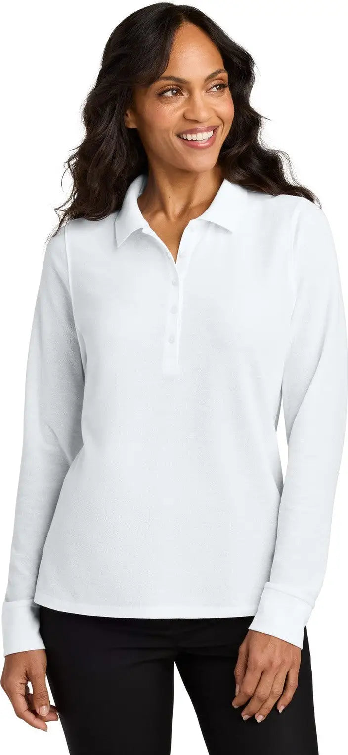 Port Authority Lk200ls Women’s Wearever Signature Pique Long Sleeve Polo - White - Ladies Xs