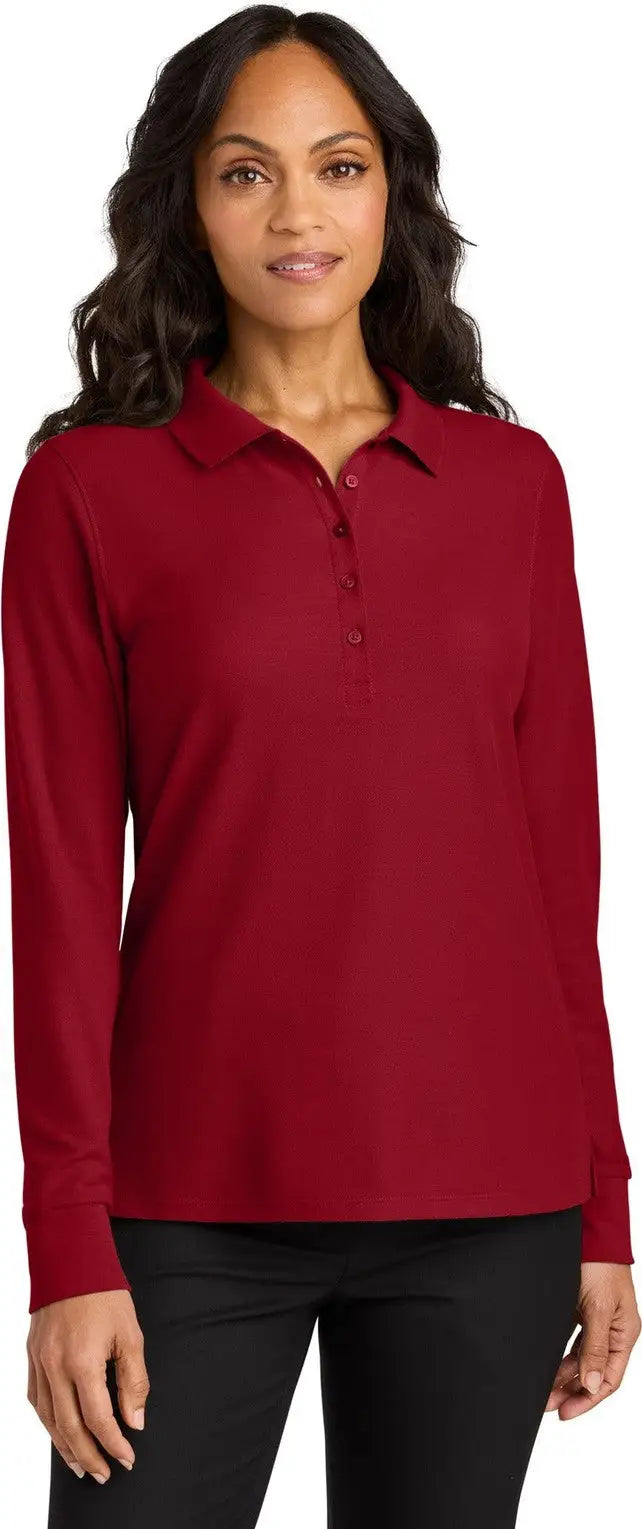 Port Authority Lk200ls Women’s Wearever Signature Pique Long Sleeve Polo - Rich Red - Ladies Xs