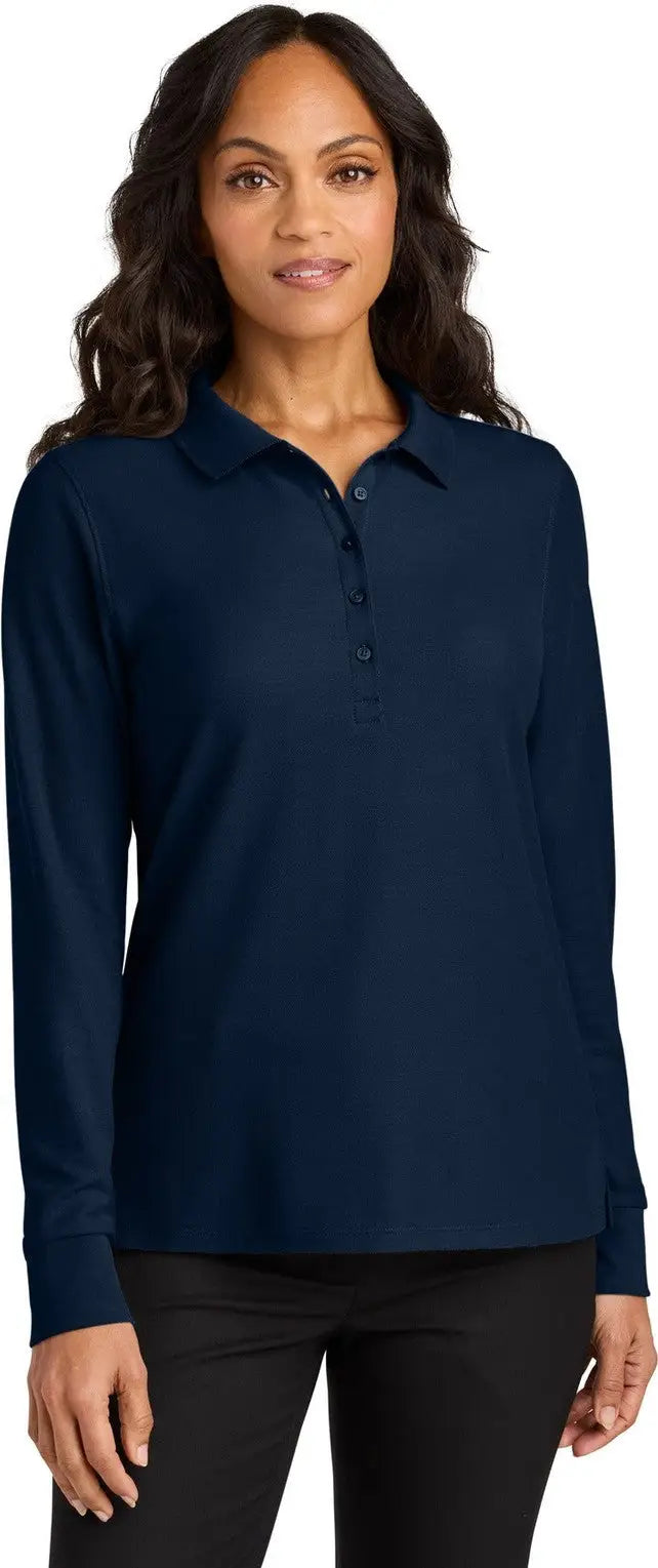 Port Authority Lk200ls Women’s Wearever Signature Pique Long Sleeve Polo - River Blue Navy - Ladies Xs