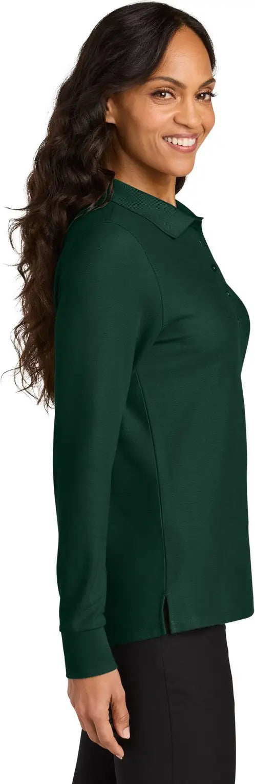 Port Authority Lk200ls Women’s Wearever Signature Pique Long Sleeve Polo - Dark Green