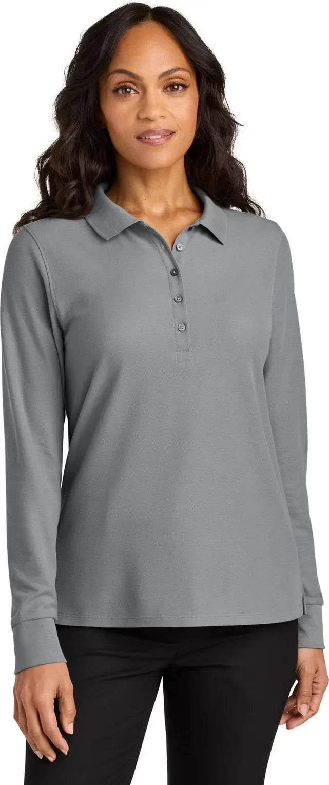 Port Authority Lk200ls Women’s Wearever Signature Pique Long Sleeve Polo - Gusty Gray - Ladies Xs
