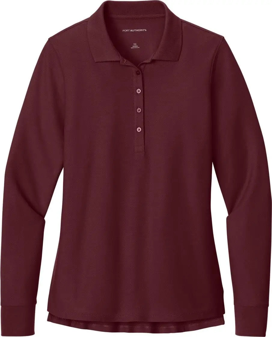 Port Authority Lk200ls Women’s Wearever Signature Pique Long Sleeve Polo - Burgundy