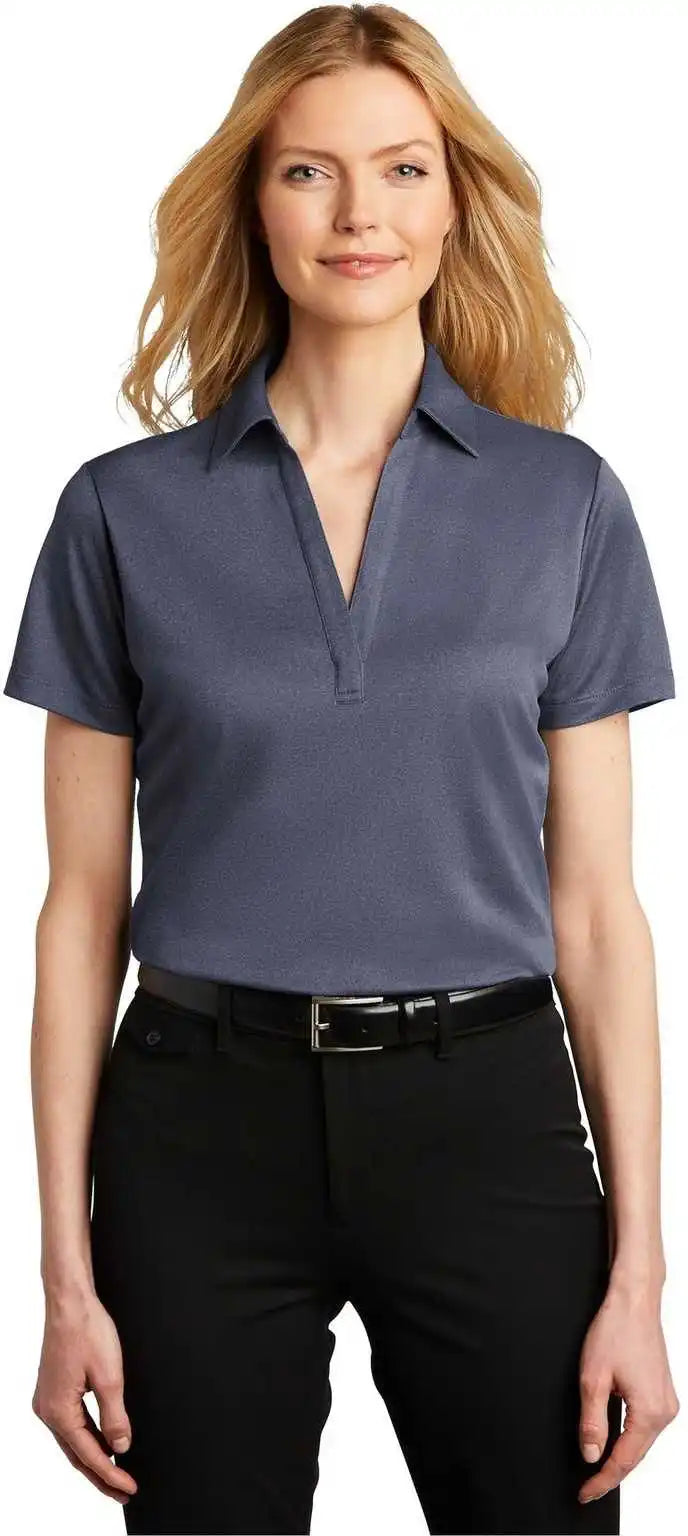 Port Authority Lk542 Ladies Heathered Silk Touch Performance Polo - Navy Heather