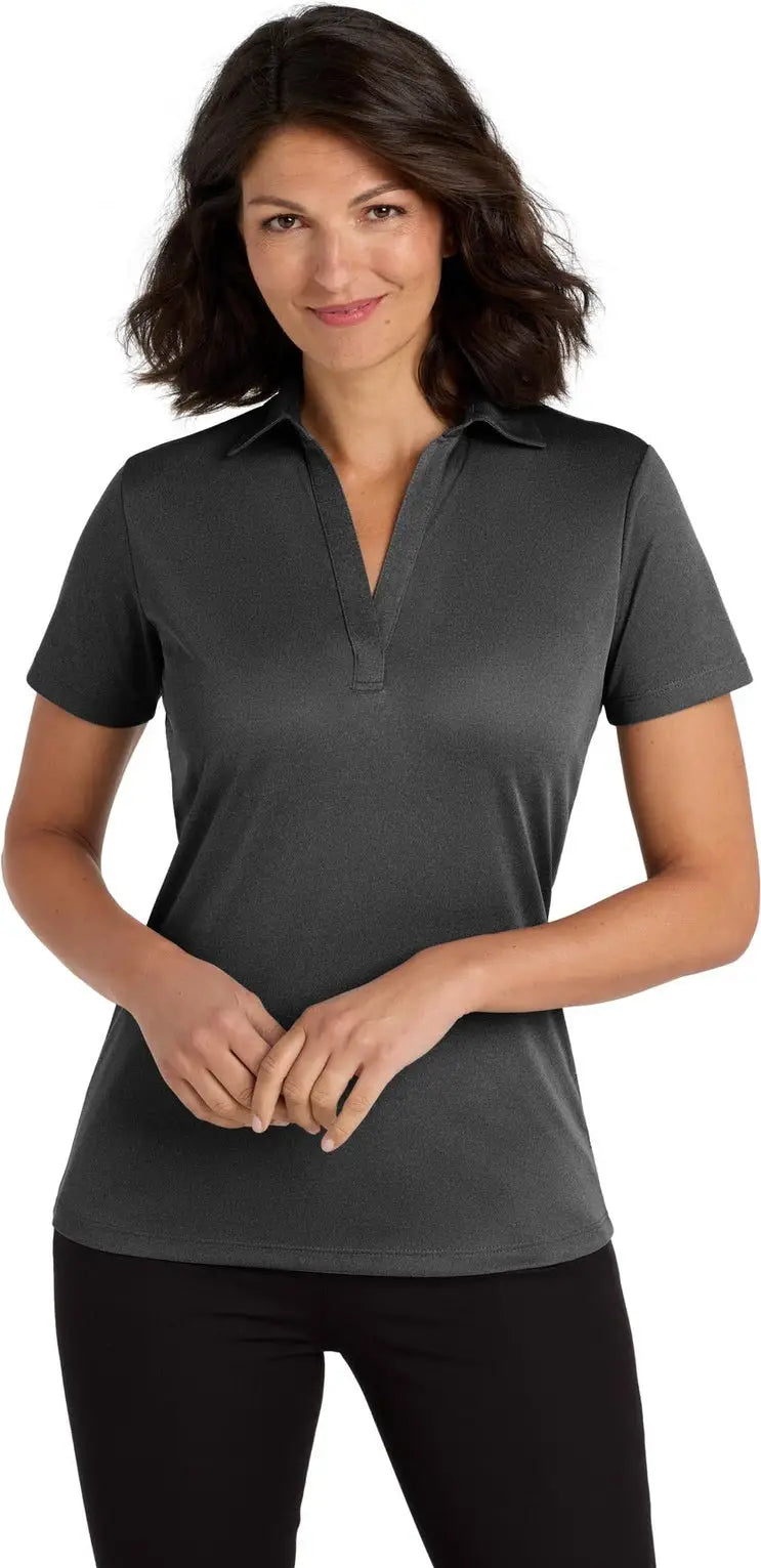 Port Authority Lk542 Women’s Heathered Silk Touch Performance Polo - Black Heather - Ladies Xs