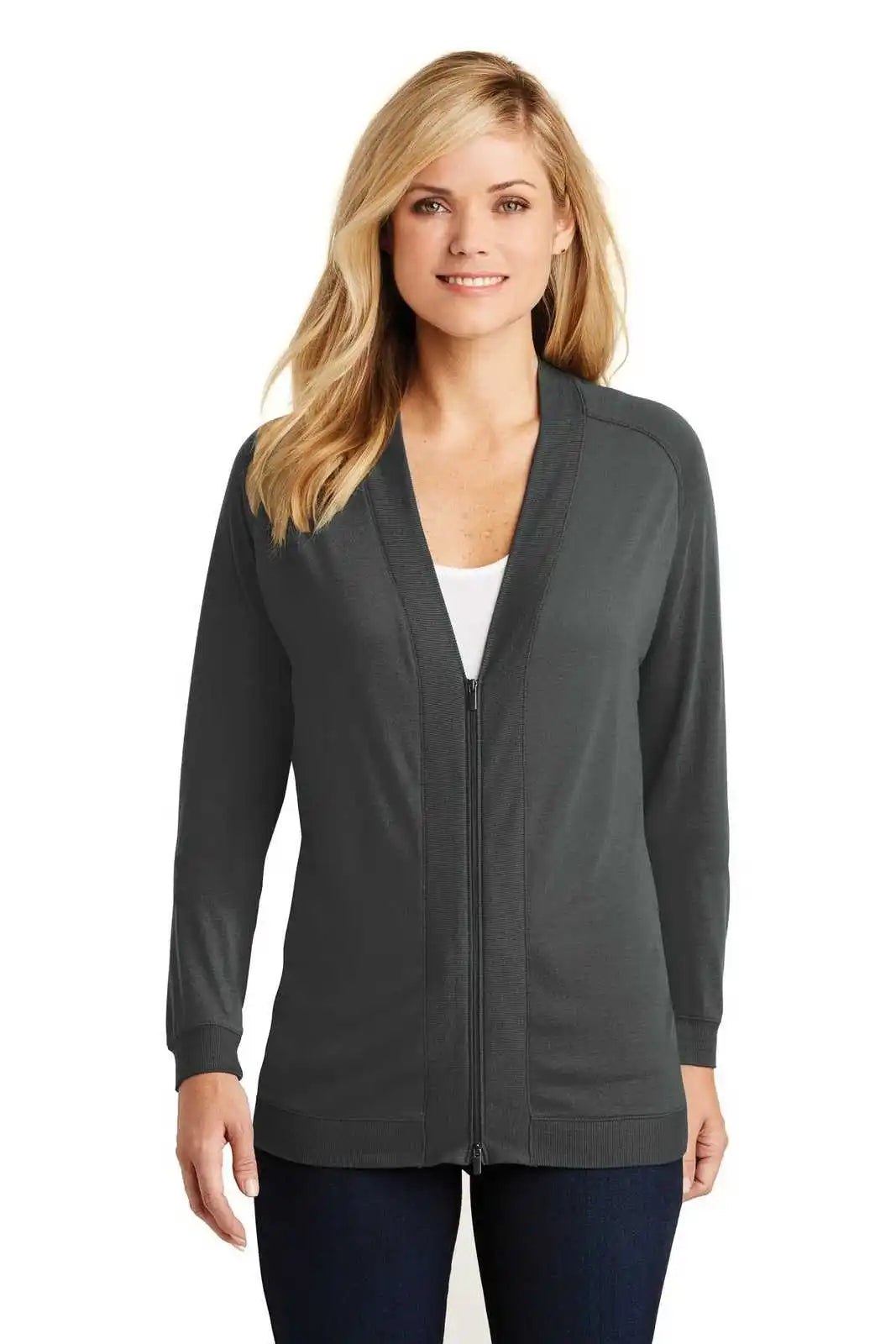 Port Authority Lk5431 Ladies Concept Bomber Cardigan - Gray Smoke