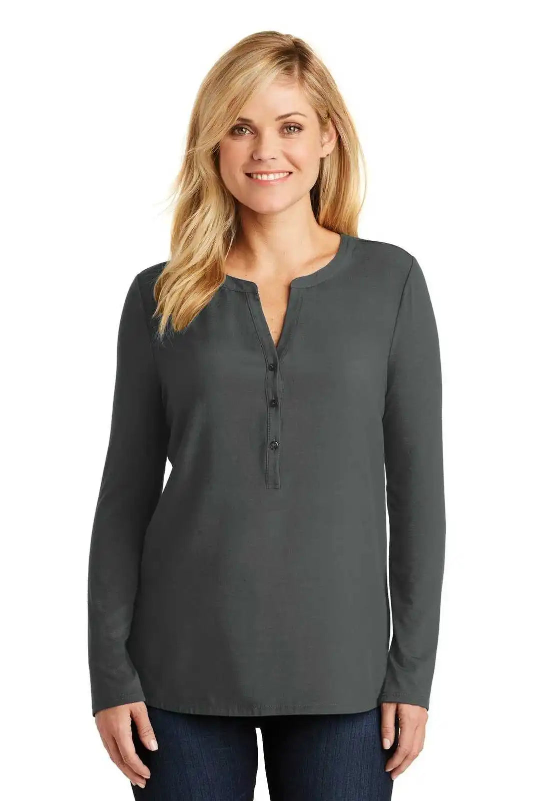 Port Authority Lk5432 Ladies Concept Henley Tunic - Gray Smoke