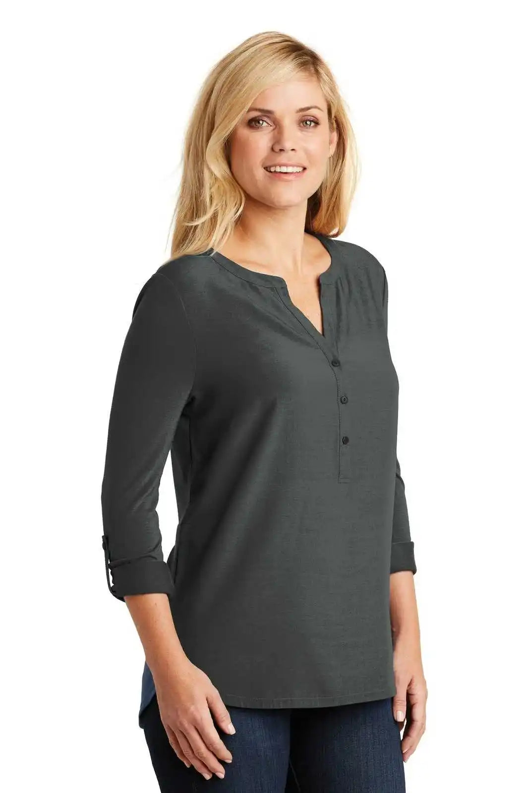 Port Authority Lk5432 Ladies Concept Henley Tunic - Gray Smoke