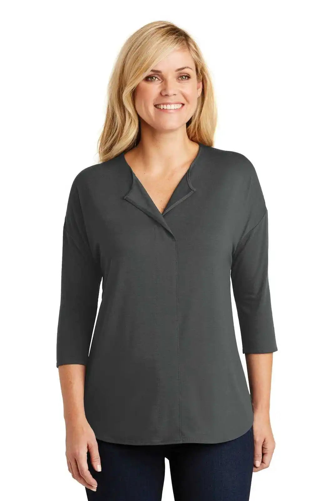 Port Authority Lk5433 Ladies Concept 3/4-sleeve Soft Split Neck Top - Gray Smoke