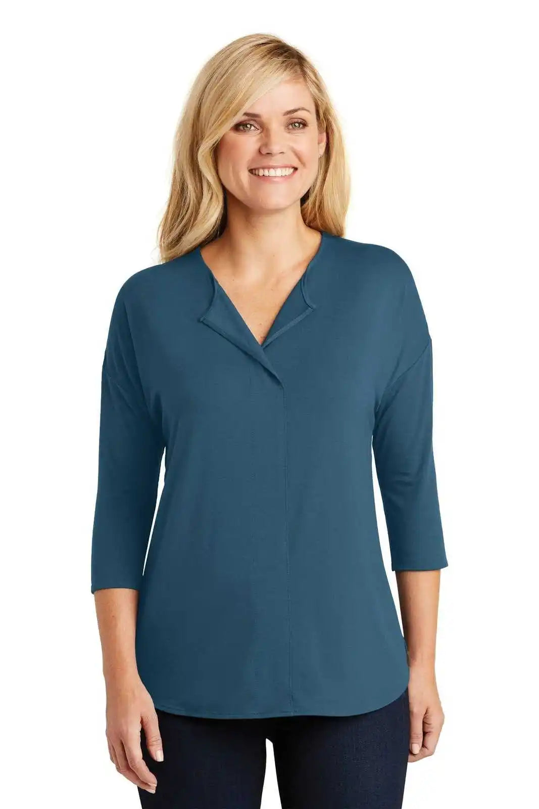 Port Authority Lk5433 Ladies Concept 3/4-sleeve Soft Split Neck Top - Dusty Blue