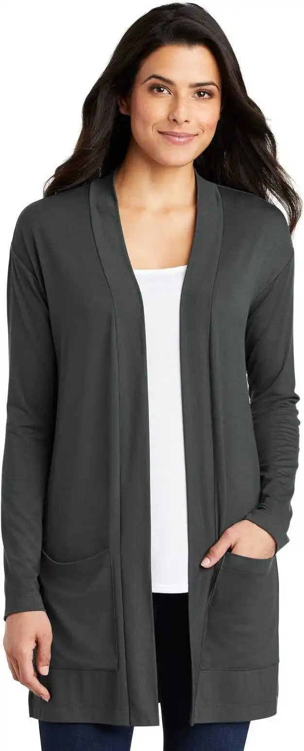 Port Authority Lk5434 Ladies Concept Long Pocket Cardigan Gray Smoke