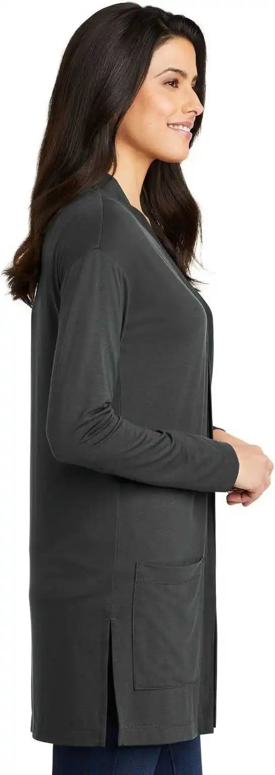 Port Authority Lk5434 Ladies Concept Long Pocket Cardigan Gray Smoke