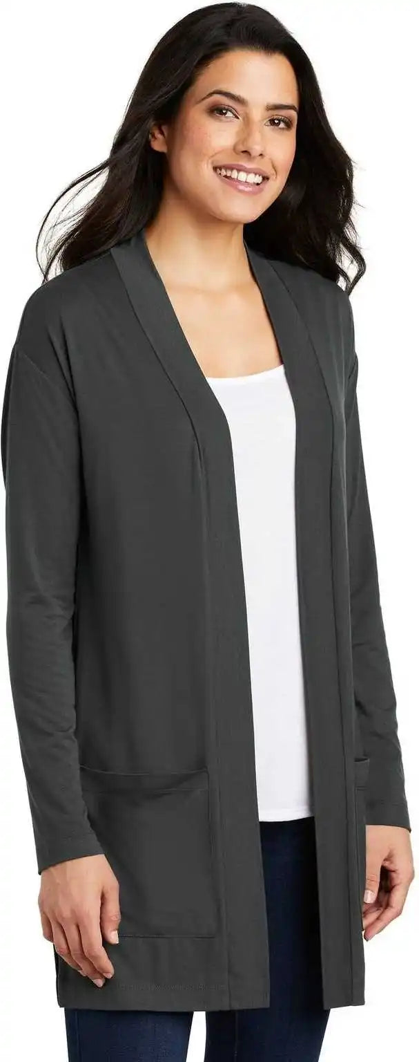 Port Authority Lk5434 Ladies Concept Long Pocket Cardigan Gray Smoke