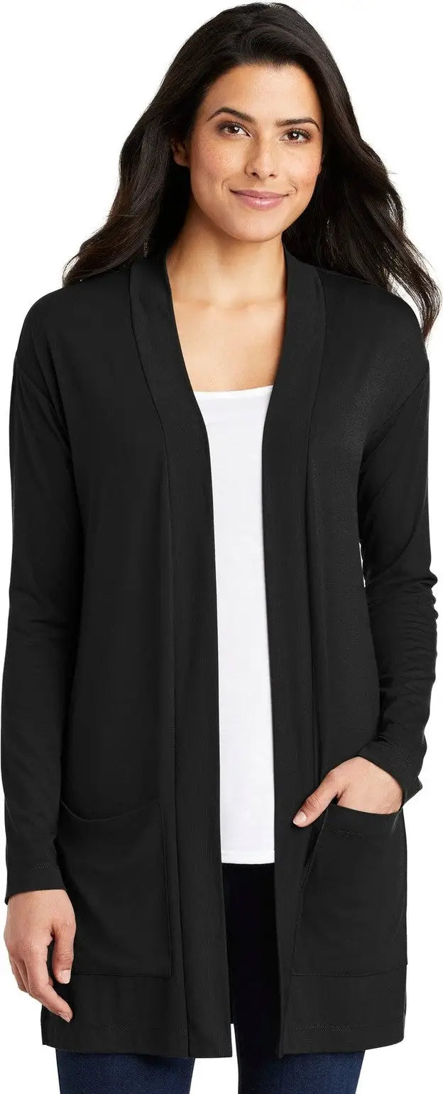 Port Authority Lk5434 Women’s Concept Long Pocket Cardigan - Black - Ladies Xs