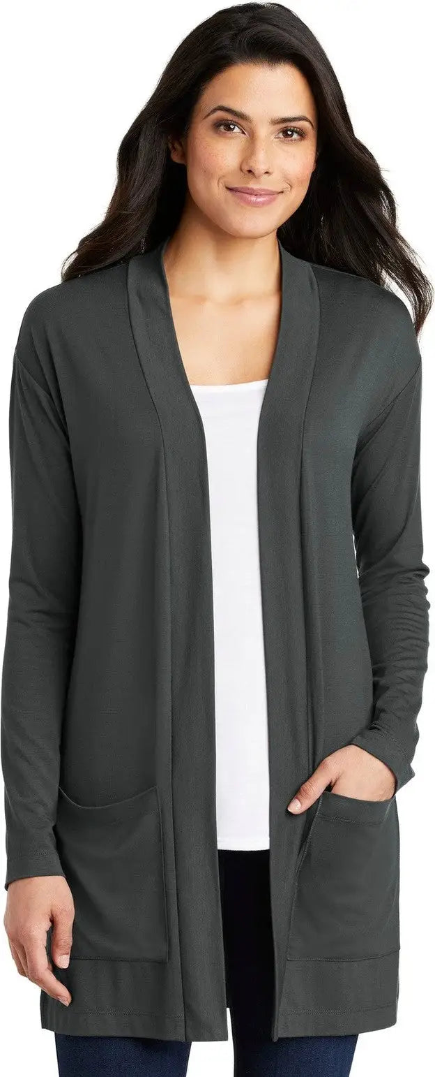 Port Authority Lk5434 Women’s Concept Long Pocket Cardigan - Gray Smoke - Ladies Xs
