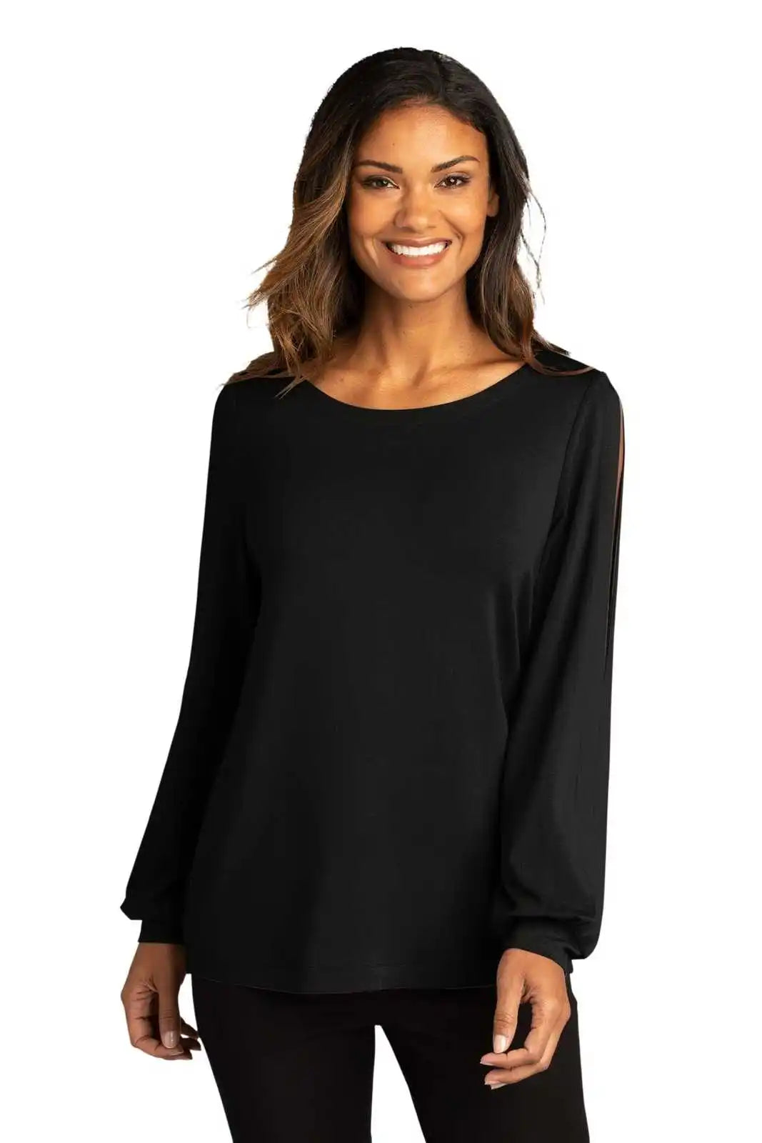 Port Authority Lk5600 Ladies Luxe Knit Jewel Neck Top - Deep Black