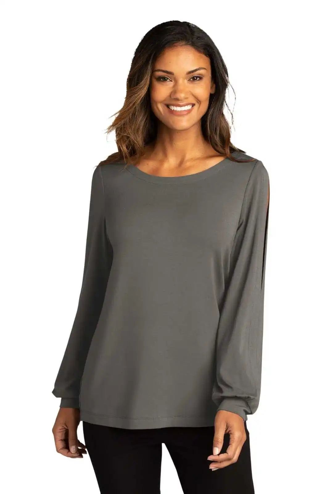 Port Authority Lk5600 Ladies Luxe Knit Jewel Neck Top - Sterling Gray