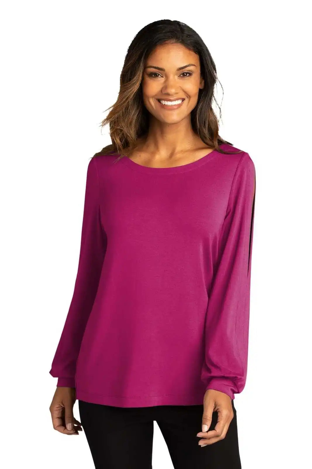Port Authority Lk5600 Ladies Luxe Knit Jewel Neck Top - Wild Berry