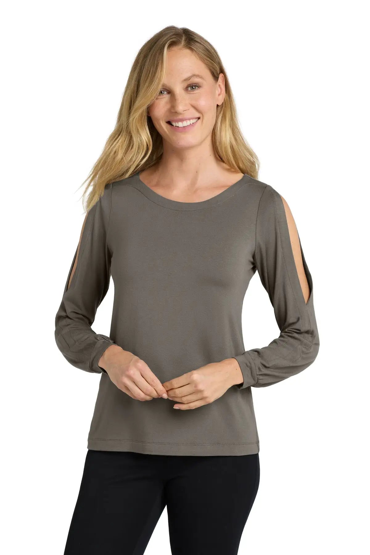 Port Authority Lk5600 Women’s Luxe Knit Jewel Neck Top - Sterling Gray