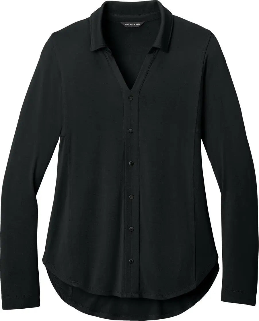 Port Authority Lk5602 Women’s Luxe Knit Button Tunic - Deep Black