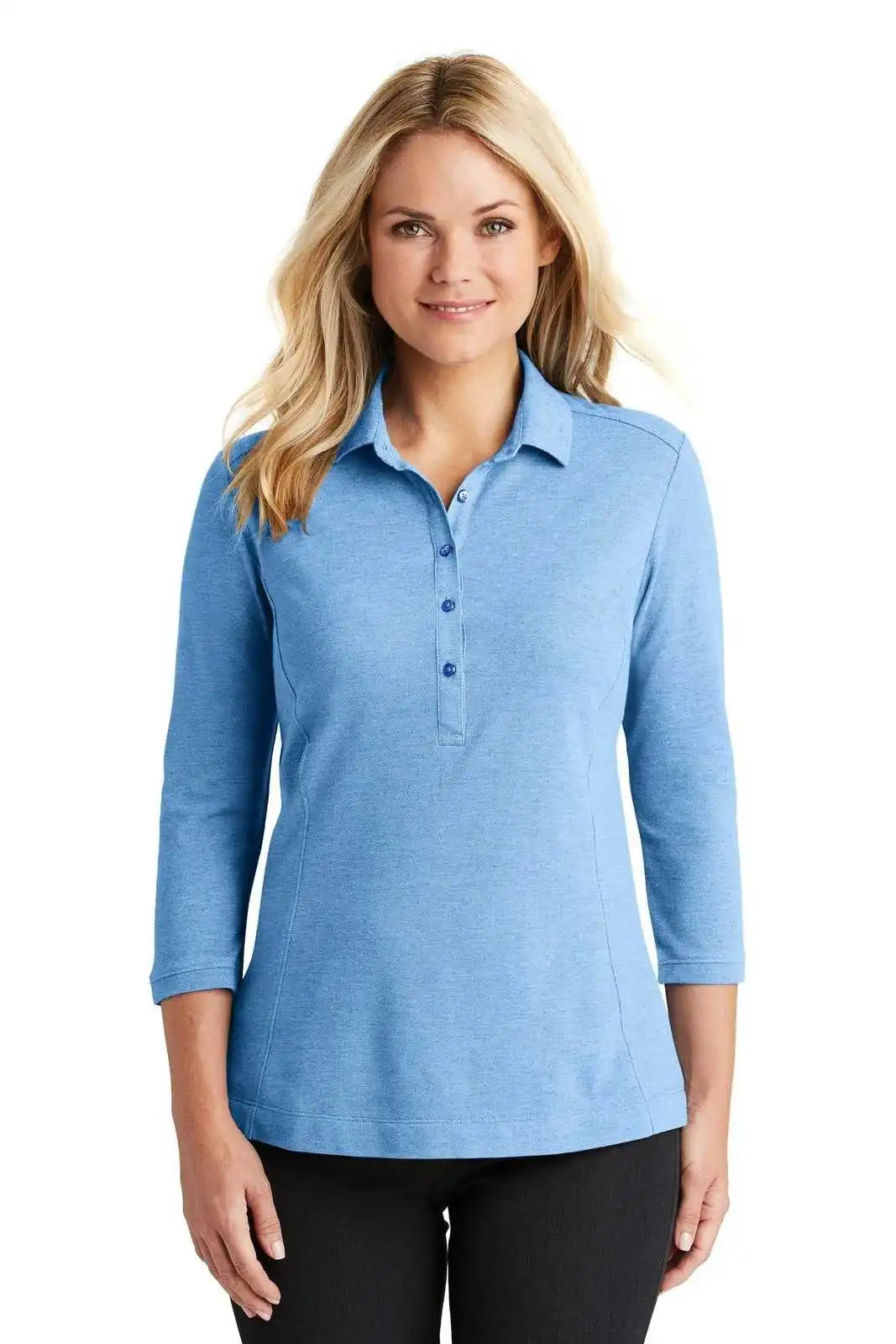 Port Authority Lk581 Ladies Coastal Cotton Blend Polo - Moon Light Blue White