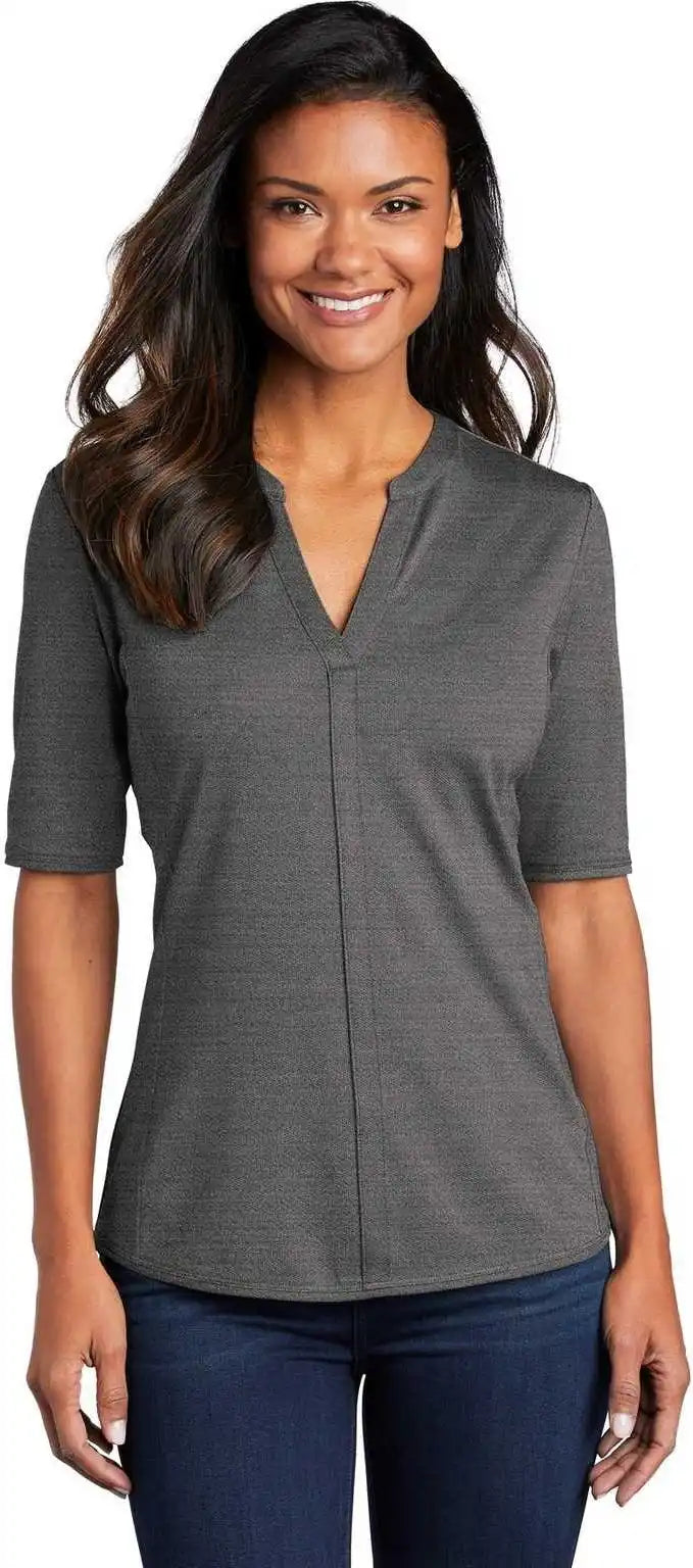 Port Authority Lk583 Ladies Stretch Heather Open Neck Top Black Thunder Gray