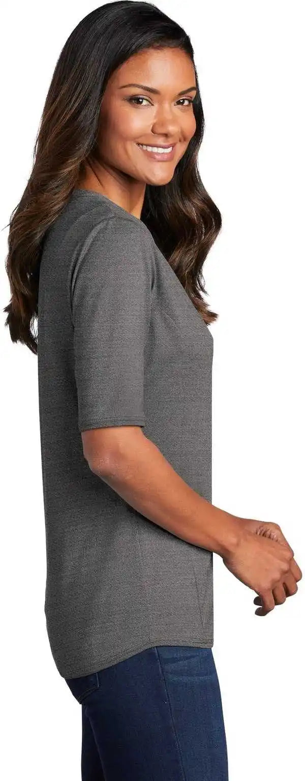 Port Authority Lk583 Ladies Stretch Heather Open Neck Top Black Thunder Gray