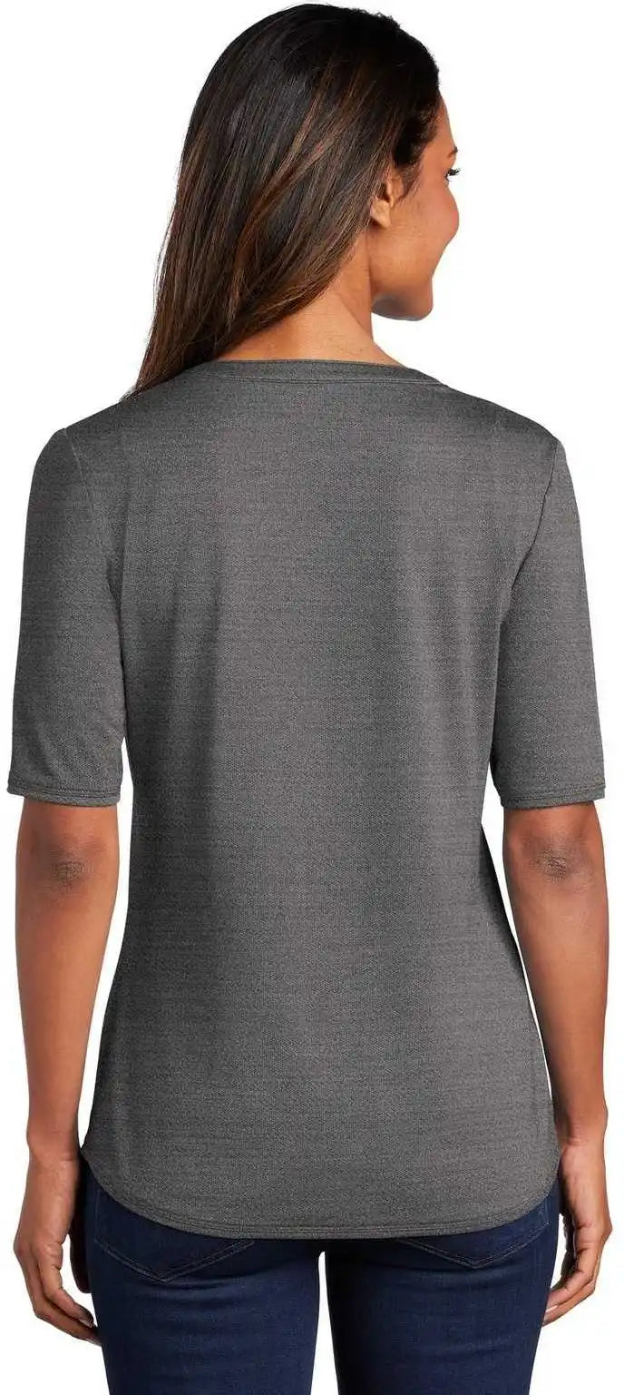 Port Authority Lk583 Ladies Stretch Heather Open Neck Top Black Thunder Gray