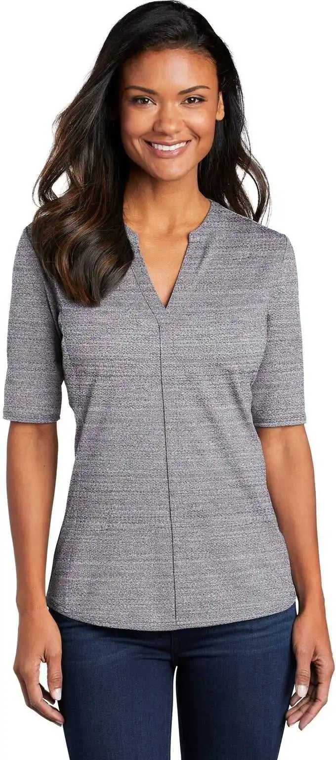 Port Authority Lk583 Ladies Stretch Heather Open Neck Top Graphite White