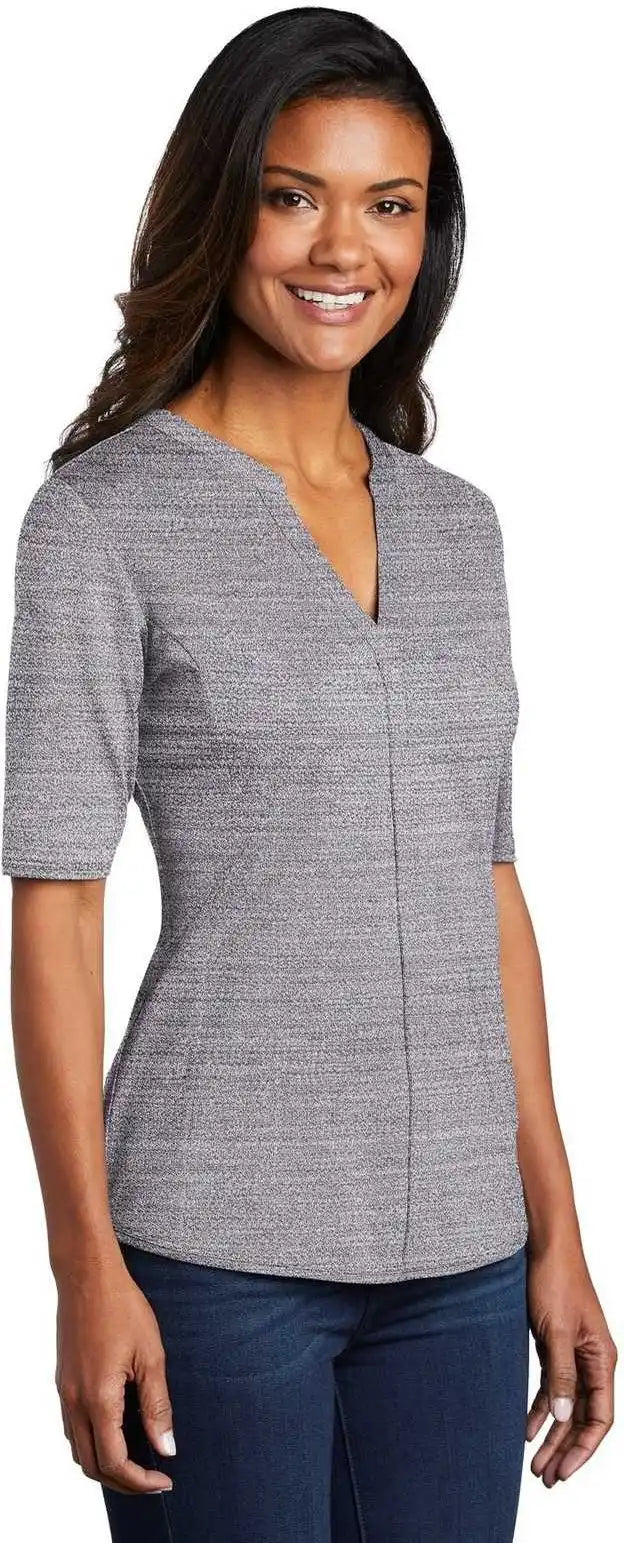 Port Authority Lk583 Ladies Stretch Heather Open Neck Top Graphite White