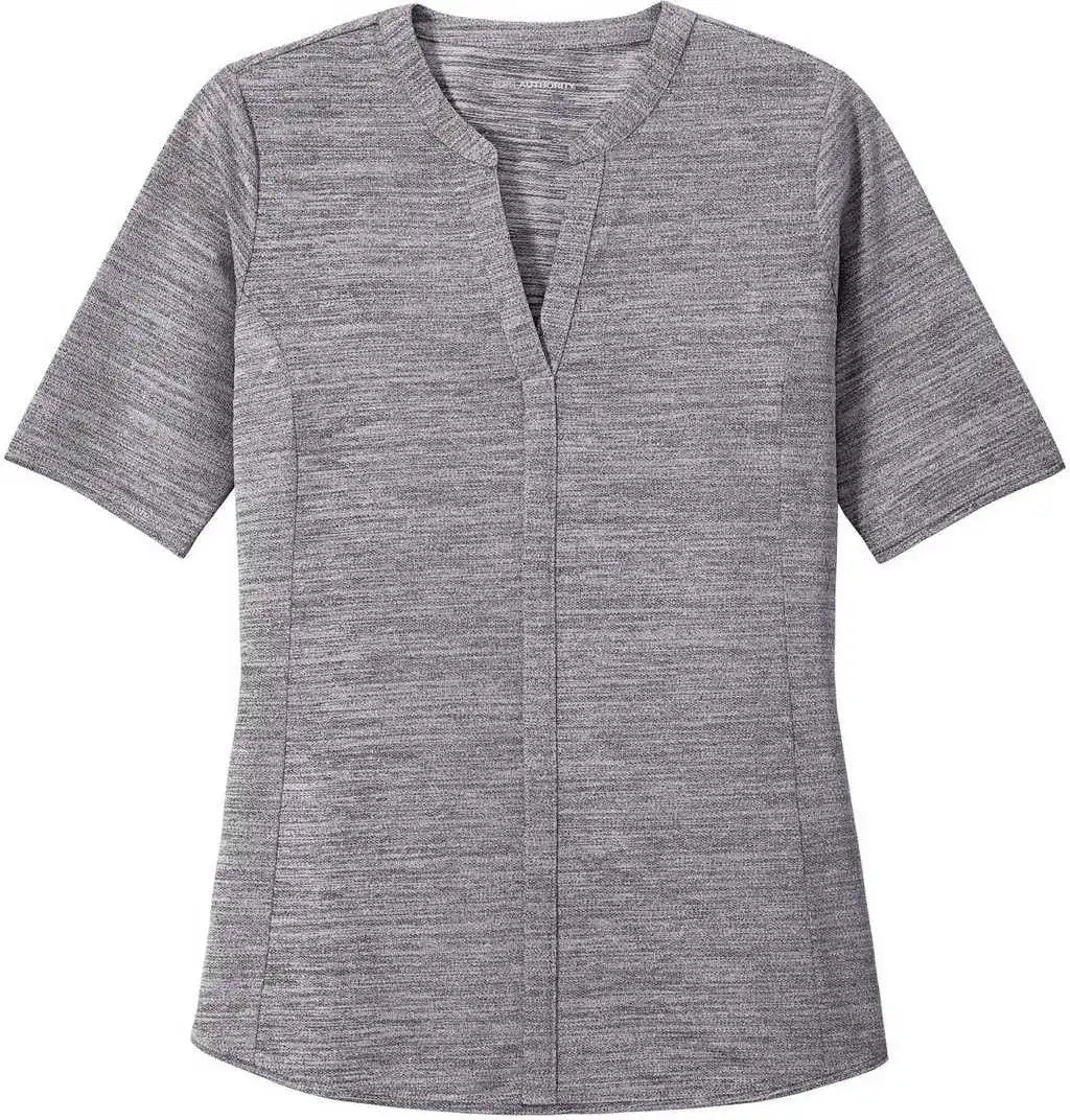 Port Authority Lk583 Ladies Stretch Heather Open Neck Top Graphite White