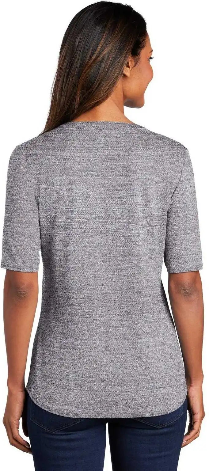 Port Authority Lk583 Ladies Stretch Heather Open Neck Top Graphite White