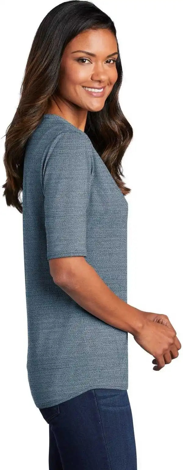 Port Authority Lk583 Ladies Stretch Heather Open Neck Top Regatta Blue Gusty Gray