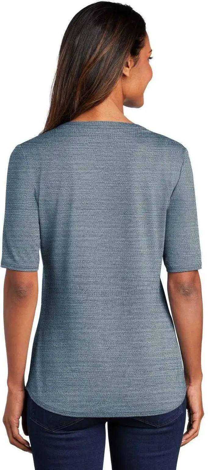 Port Authority Lk583 Ladies Stretch Heather Open Neck Top Regatta Blue Gusty Gray