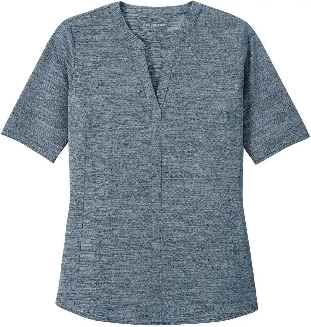 Port Authority Lk583 Ladies Stretch Heather Open Neck Top Regatta Blue Gusty Gray