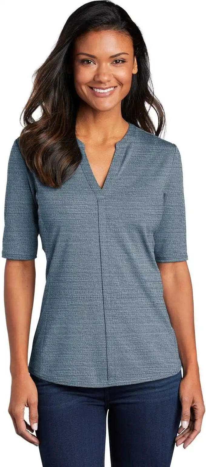 Port Authority Lk583 Ladies Stretch Heather Open Neck Top Regatta Blue Gusty Gray