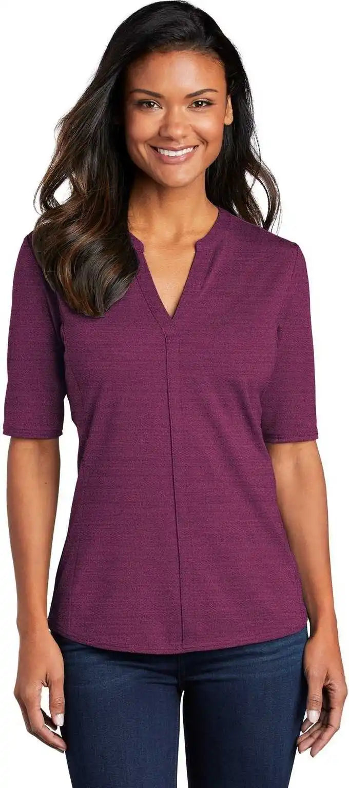 Port Authority Lk583 Ladies Stretch Heather Open Neck Top Violet Purple Black