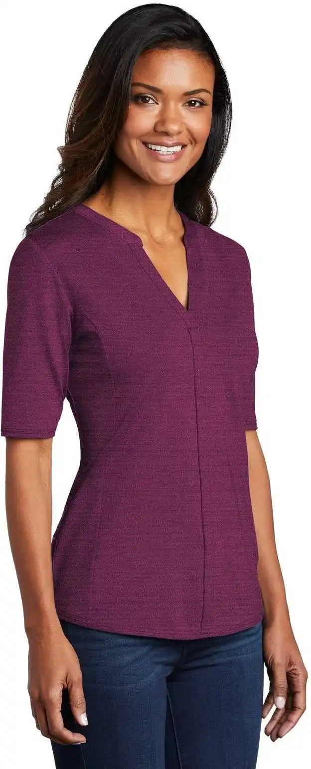 Port Authority Lk583 Ladies Stretch Heather Open Neck Top Violet Purple Black