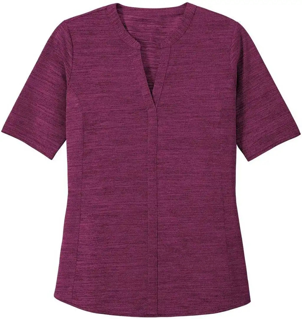Port Authority Lk583 Ladies Stretch Heather Open Neck Top Violet Purple Black