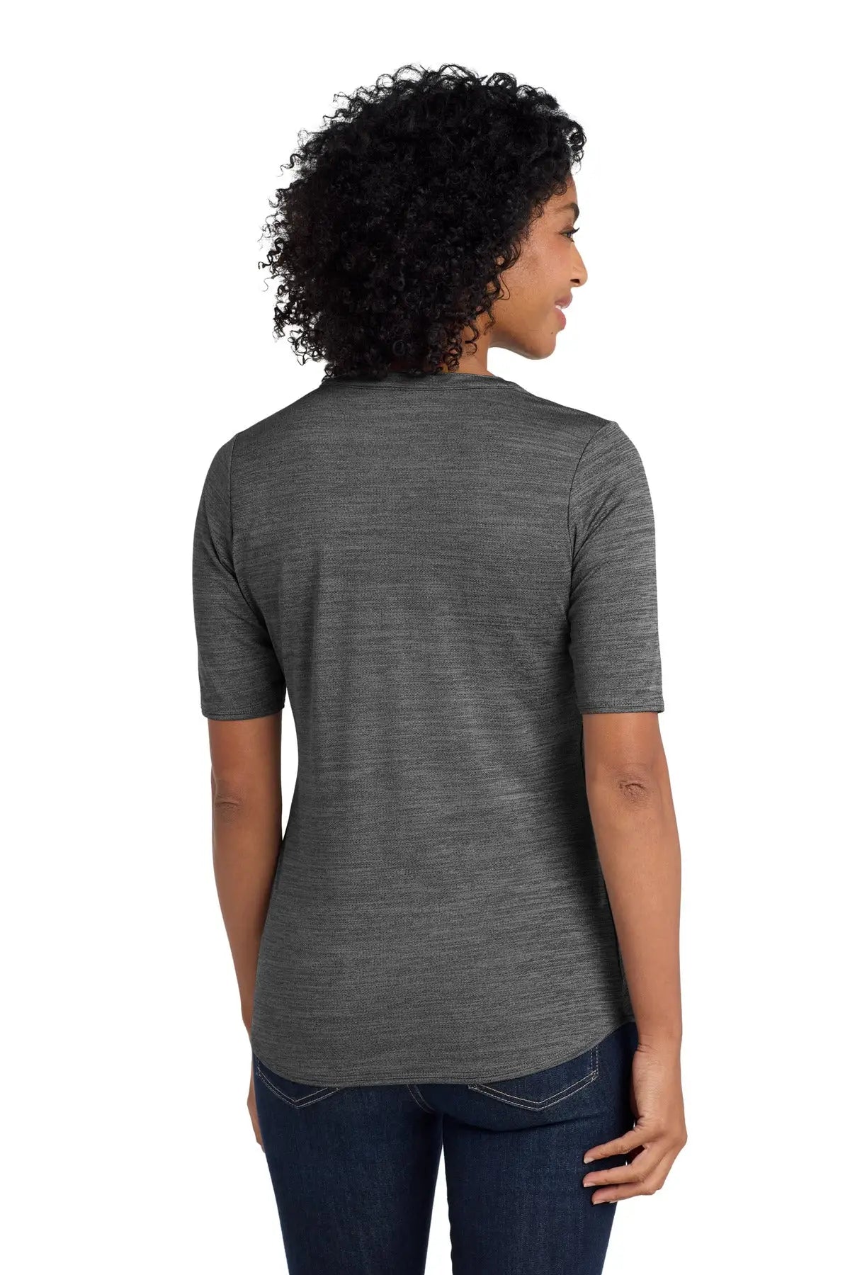 Port Authority Lk583 Women’s Stretch Heather Open Neck Top - Black Thunder Gray