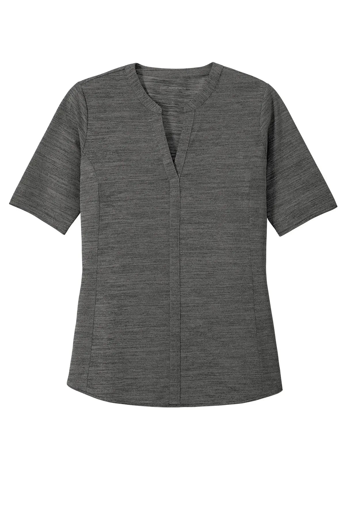 Port Authority Lk583 Women’s Stretch Heather Open Neck Top - Black Thunder Gray